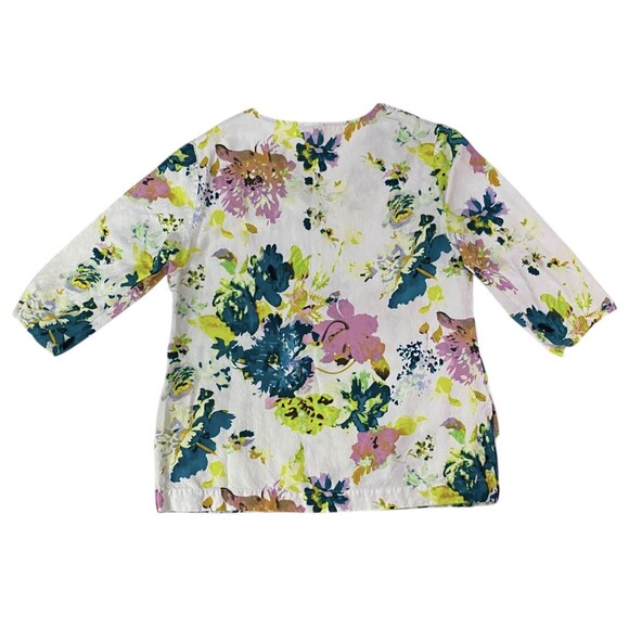 PREMISE Tunic Belize City Floral Print Crochet Detail Top Six Medium Linen Blend - Picture 5 of 9